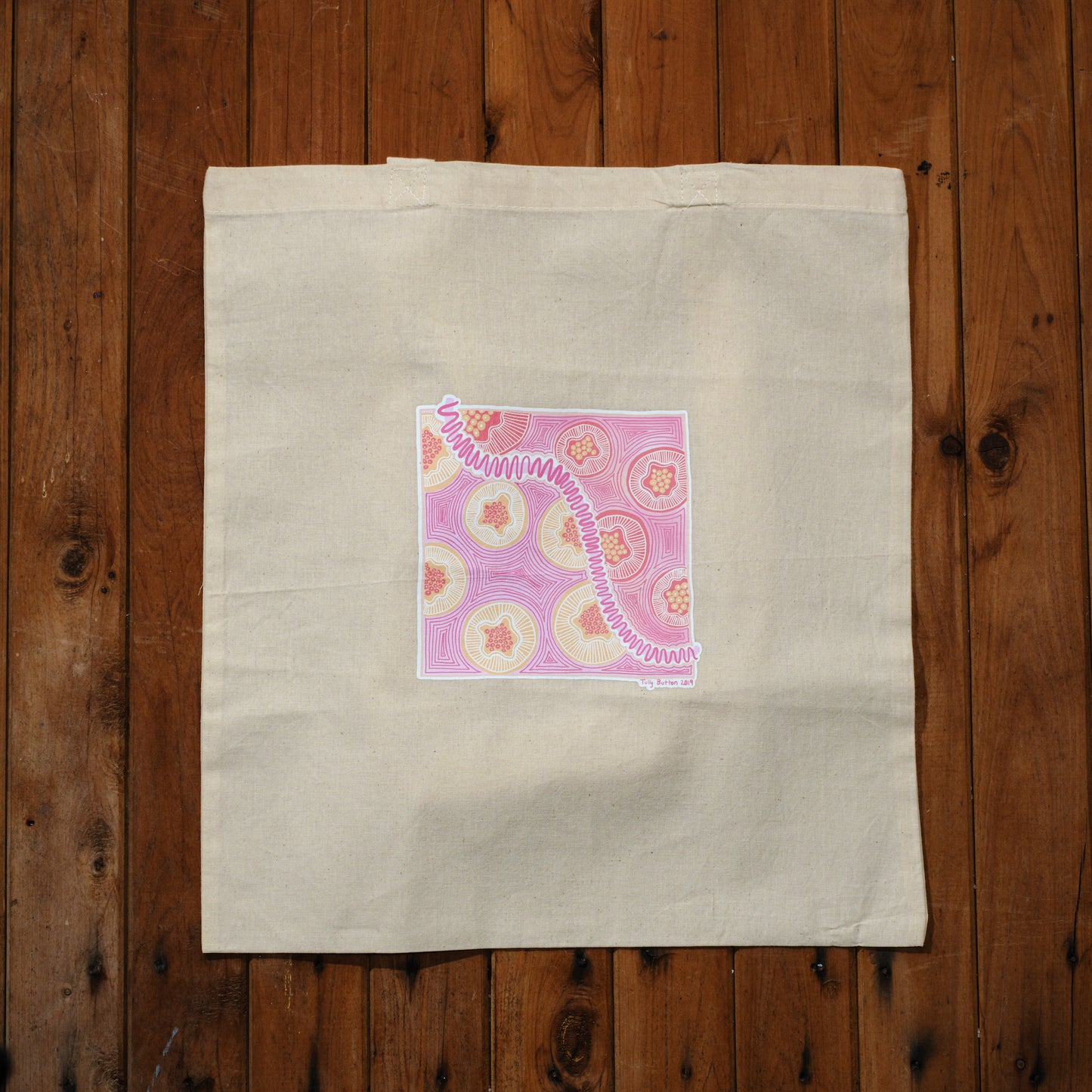 Tully Button Tote – Pink Squiggle